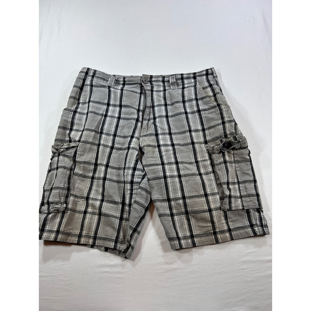 Airwalk Mens Plaid Cargo Shorts Grey Black 100% Cotton Size 34 RN 59786